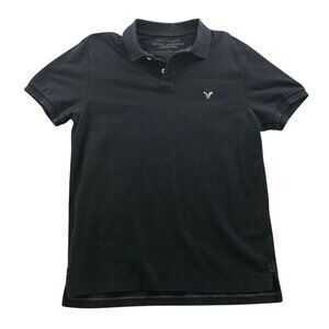 American Eagle Outfitters Mens Polo Shirt Large Short Sleeve Athletic Black Top